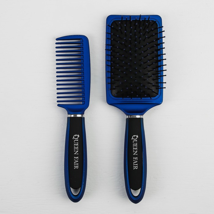 Набор расчёсок, 2 предмета: широка, с ручкой, цвет синий