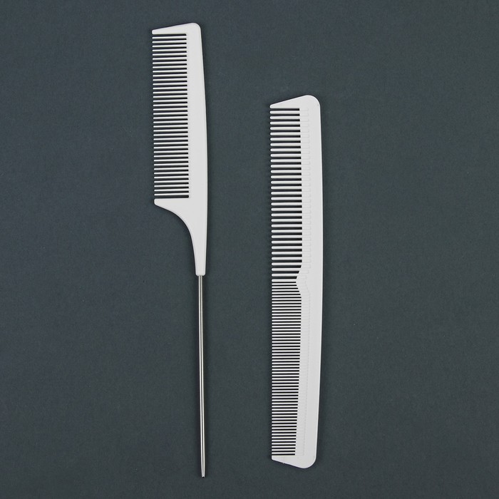 Набор расчесок, 2 предмета: с хвостиком, комбинированная, цвет белый