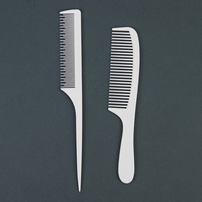 Набор расчесок, 2 предмета: с хвостиком, с ручкой, цвет белый