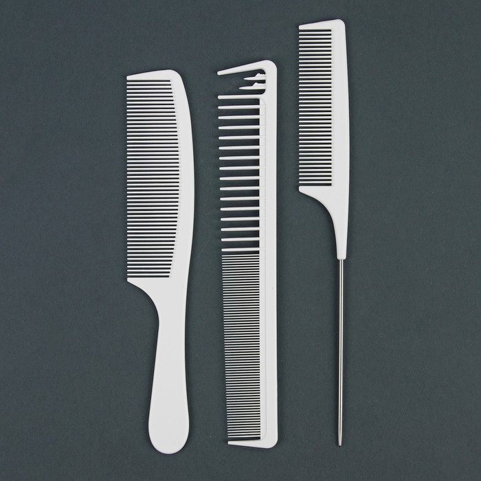 Набор расчесок, 3 предмета: с хвостиком, комбинированная, простая, цвет белый