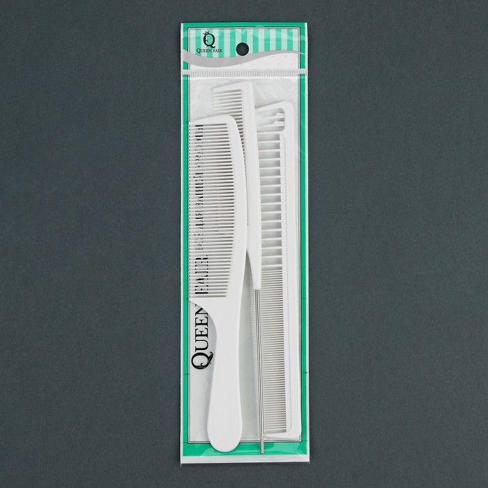 Набор расчесок, 3 предмета: с хвостиком, комбинированная, простая, цвет белый