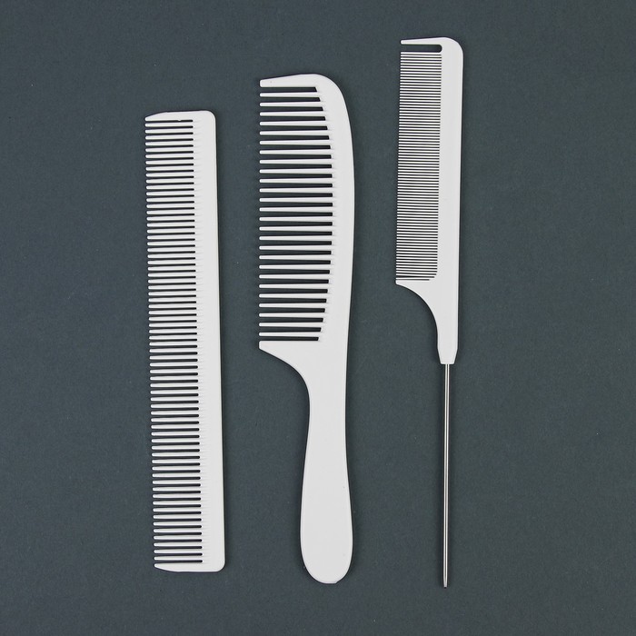 Набор расчесок, 3 предмета: с хвостиком, комбинированная, простая, цвет белый