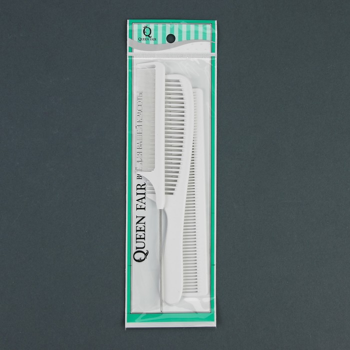 Набор расчесок, 3 предмета: с хвостиком, комбинированная, простая, цвет белый