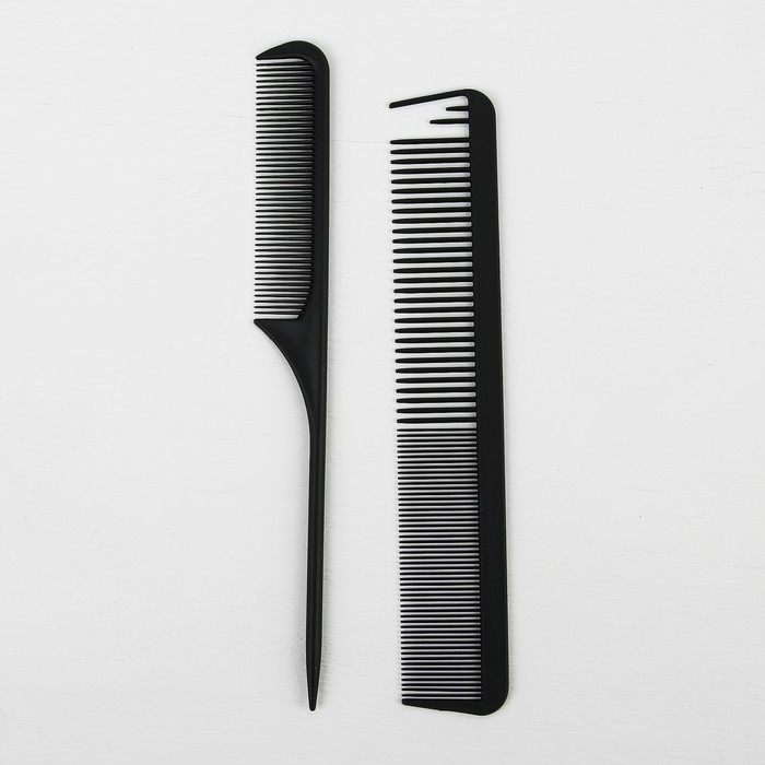 Набор расчесок, 2 предмета: с хвостиком, комбинированная, цвет чёрный
