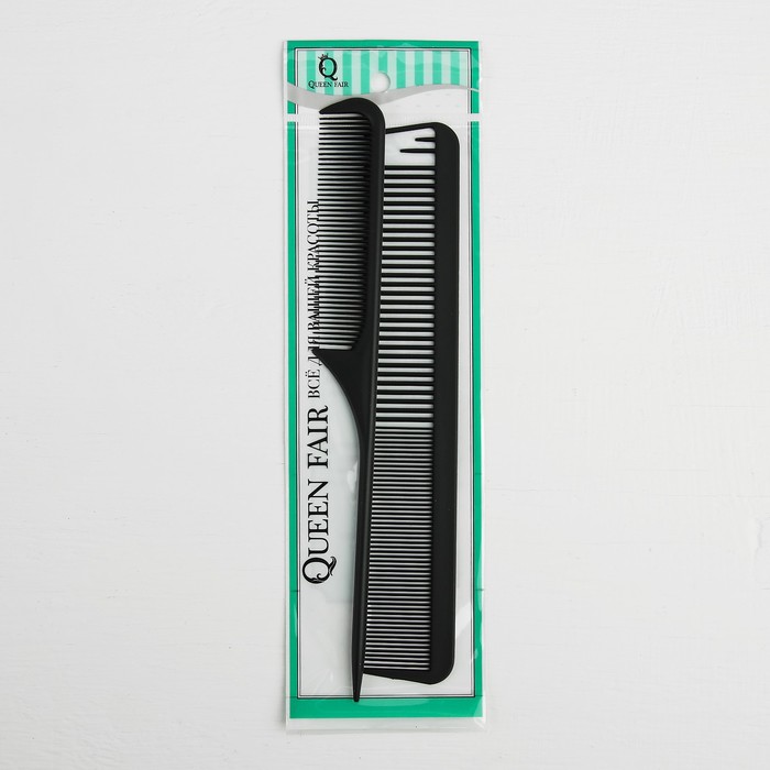 Набор расчесок, 2 предмета: с хвостиком, комбинированная, цвет чёрный