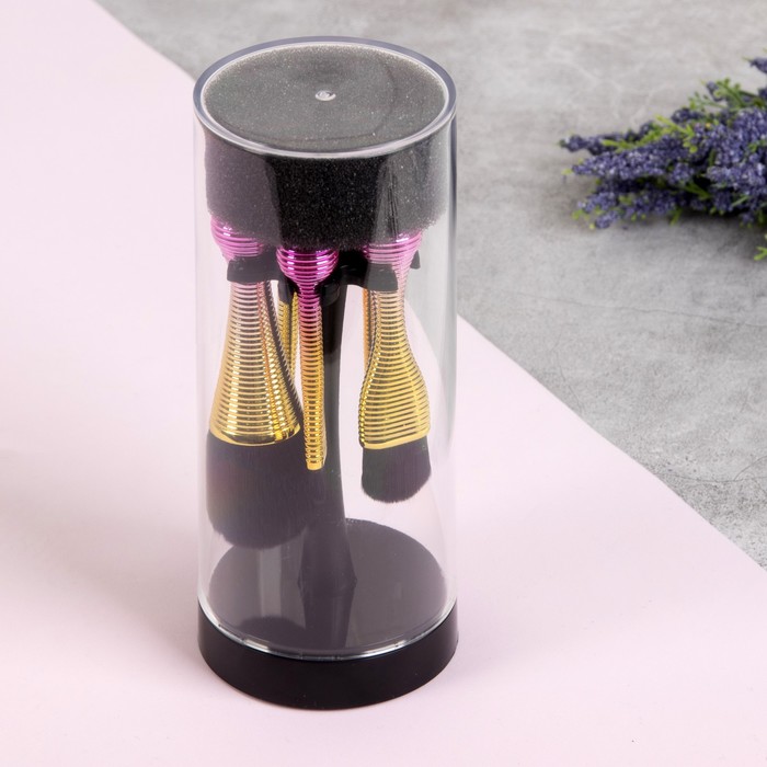 Набор кистей для макияжа, на подставке, 5 предметов, цвет МИКС