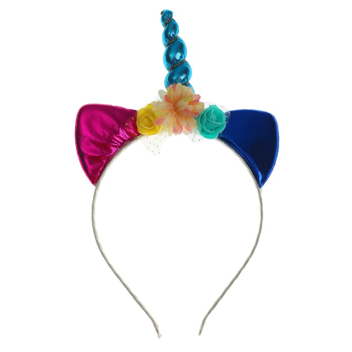 Карнавальный ободок "Единорог" с цветочками, цветной
