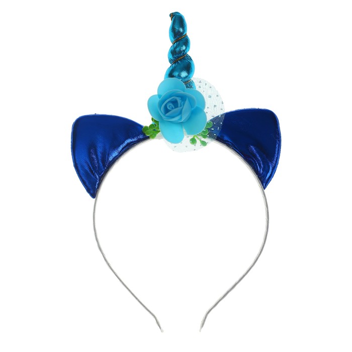 Карнавальный ободок "Единорог" с цветочком, цвет синий