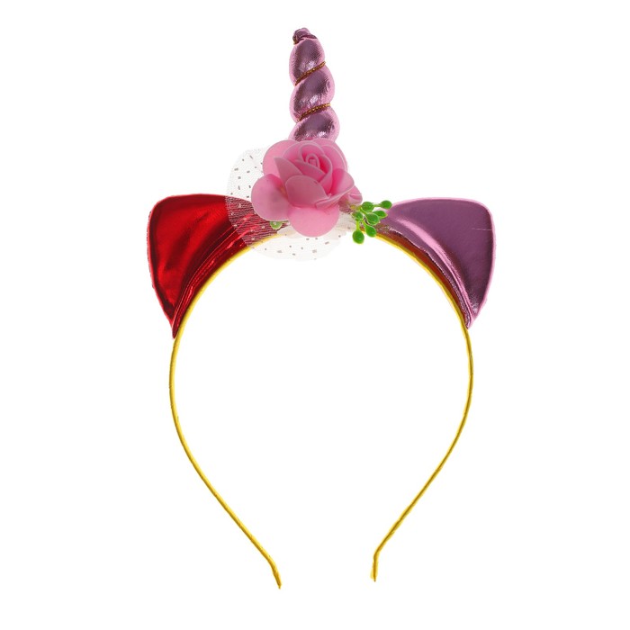 Карнавальный ободок "Единорог" с цветочком, цветной