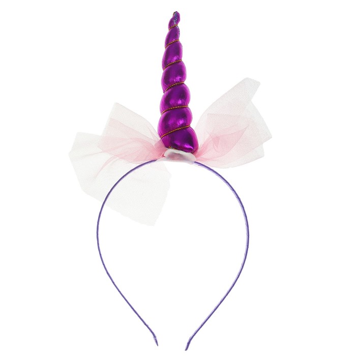 Карнавальный ободок "Единорог" с бантиком, цвет фиолетовый