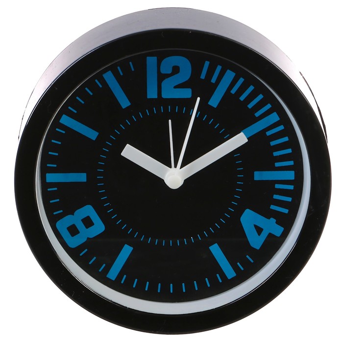 Часы настольные, черные, круг, цифры 4, 8, 12, остальные - отметки, микс, 12*12см