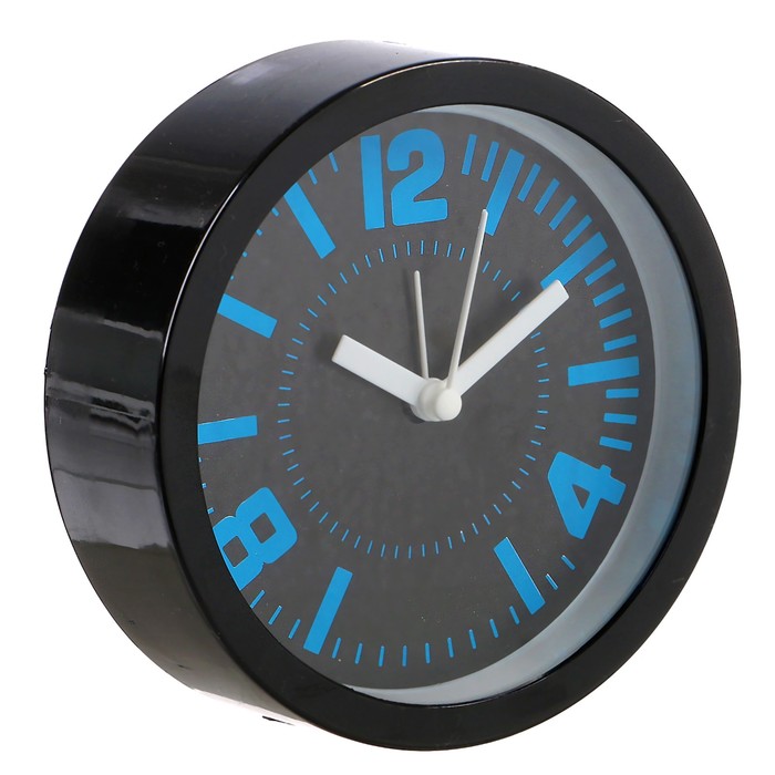 Часы настольные, черные, круг, цифры 4, 8, 12, остальные - отметки, микс, 12*12см