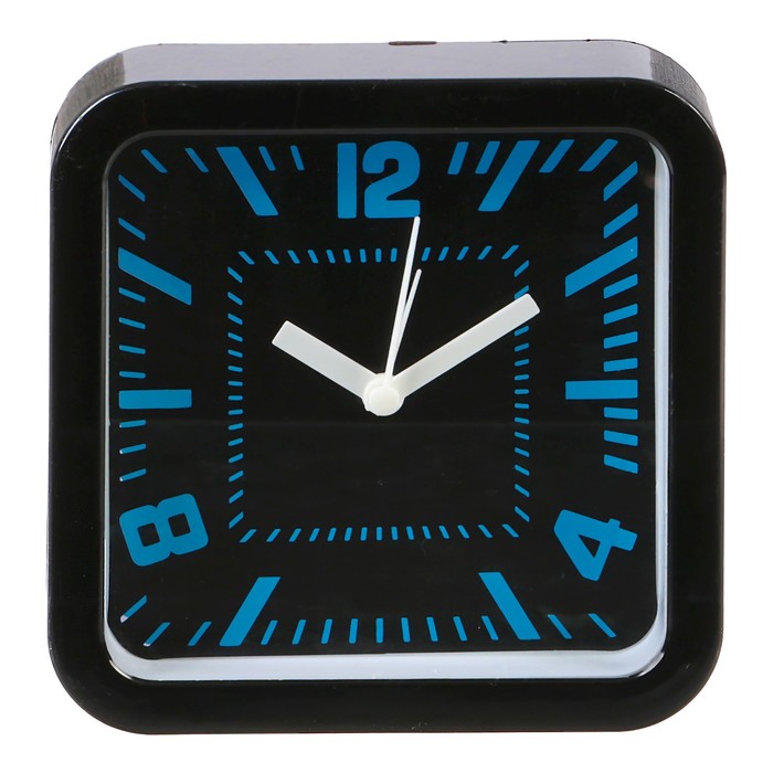 Часы настольные, черные, квадрат, цифры 4, 8, 12, остальные - отметки, микс, 12*12см