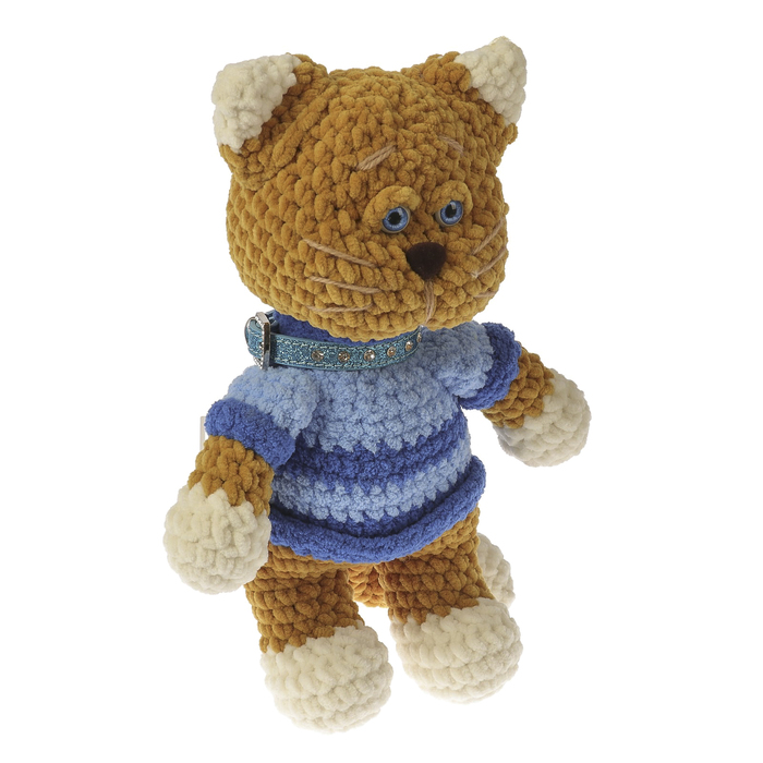 Сувенир вязаный "Кот с ошейником" горчичный, 30 см