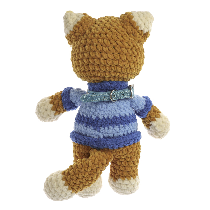 Сувенир вязаный "Кот с ошейником" горчичный, 30 см