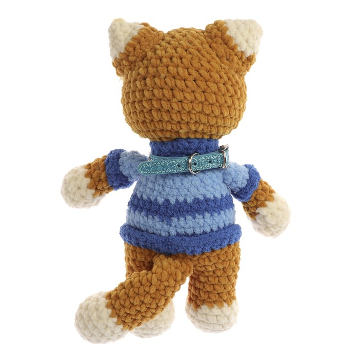 Сувенир вязаный "Кот с ошейником" горчичный, 30 см