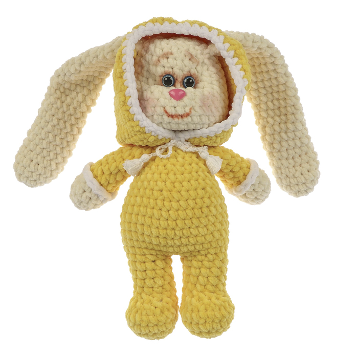 Сувенир вязаный "Заяц в капюшоне" жёлтом, 40 см