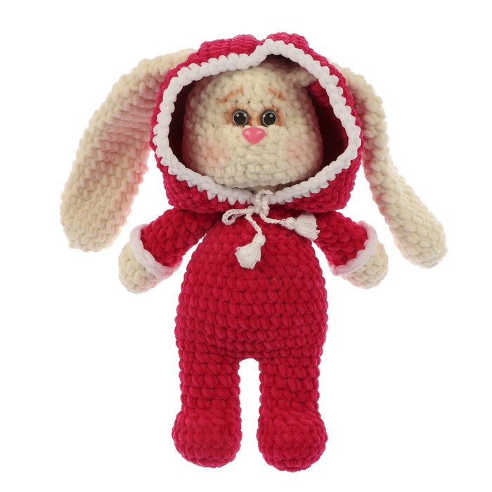 Сувенир вязаный "Заяц в капюшоне" фуксиевом, 40см