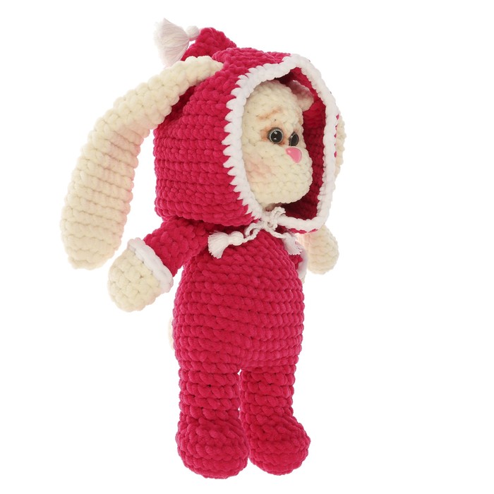 Сувенир вязаный "Заяц в капюшоне" фуксиевом, 40см