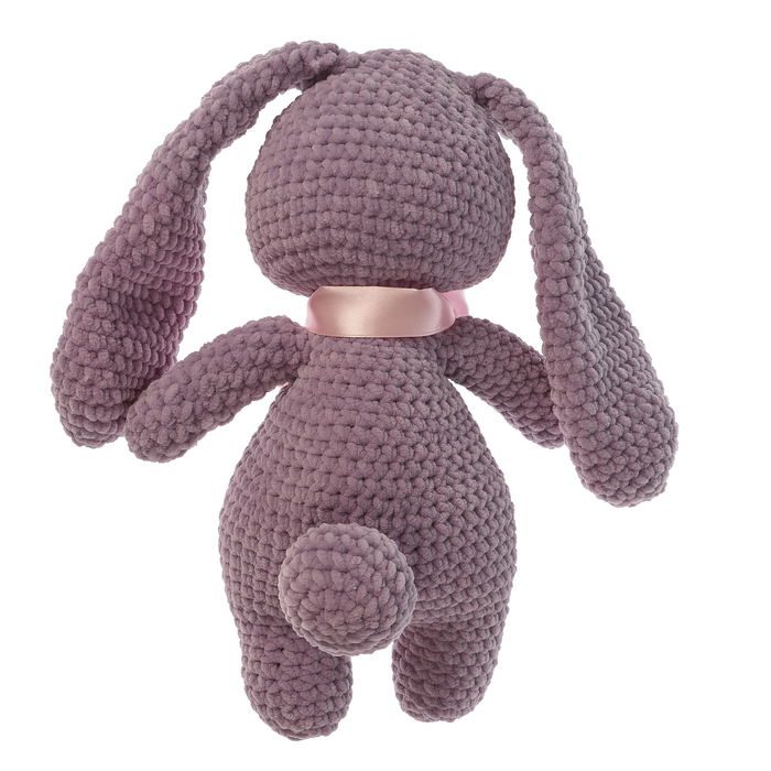 Сувенир вязаный "Заяц лиловый" с розовым бантом, 40см