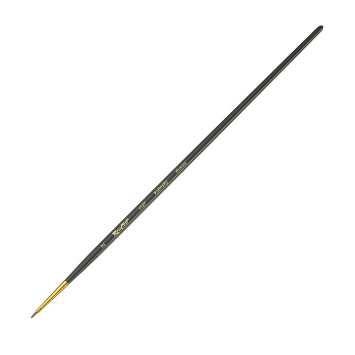 Кисть Колонок плоская Roubloff, укороченная вставка, серия 1127 № 2, ручка длинная чёрная матовая, жёлтая обойма