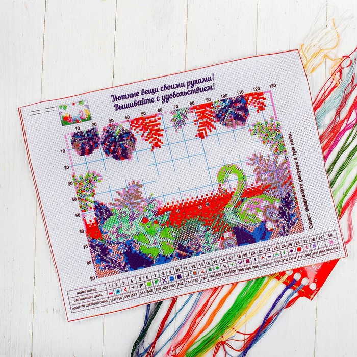 Вышивка крестиком на мешочке "Фламинго"