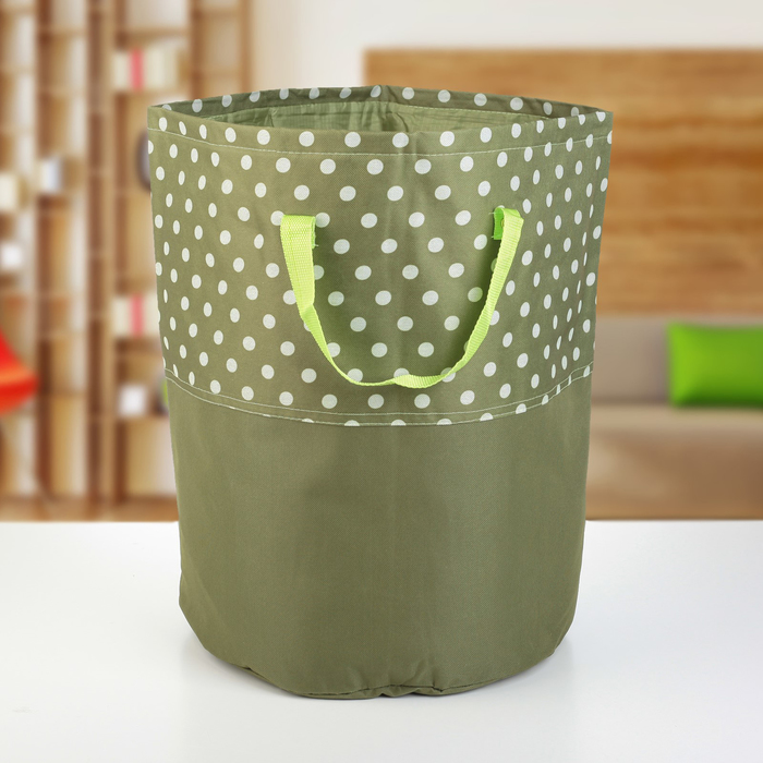 Корзина для белья 36х36х44 см "Горох", зеленый