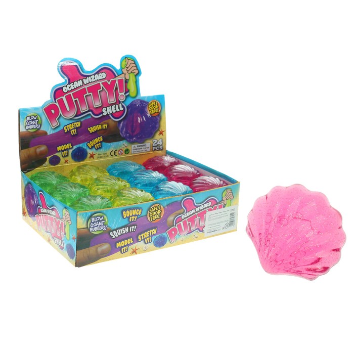 Лизун "Ракушка" твердый с блестками, цвета МИКС