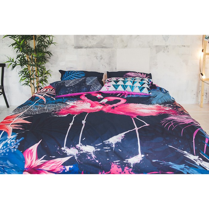 Постельное бельё «Этель» Фламинго, 1,5-сп., 143 × 215 см,150 × 214 см, 50 × 70 (+3) см, 2 шт., ранфорс 111 г/м²