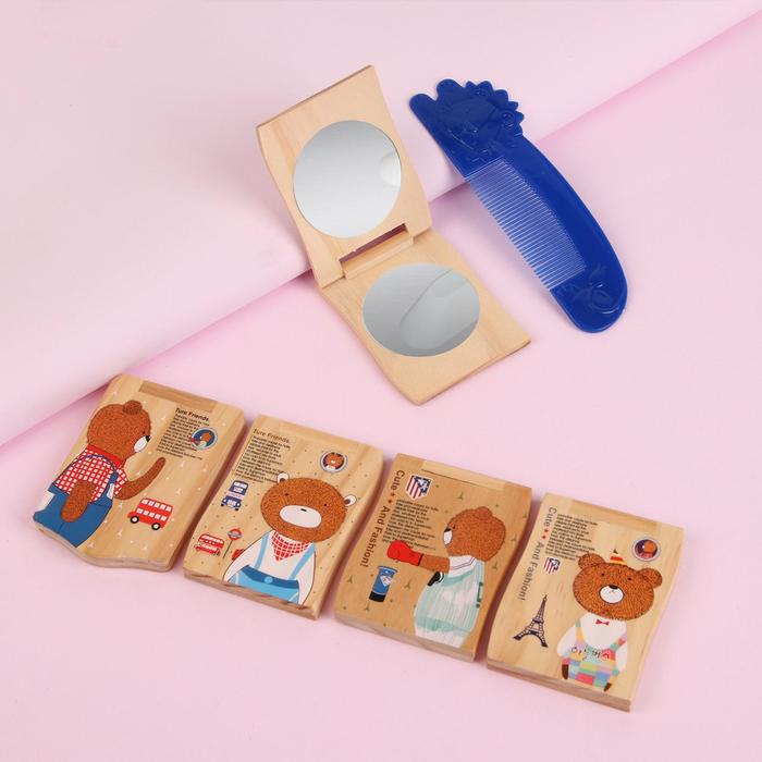 Набор "Звери", 2 предмета: зеркало, расчёска, 15см, цвет МИКС