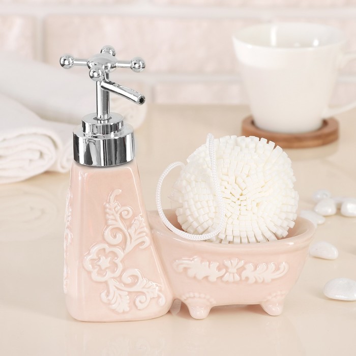 Дозатор для моющего средства 200 мл "Авиньон", с губкой, цвет кремовый