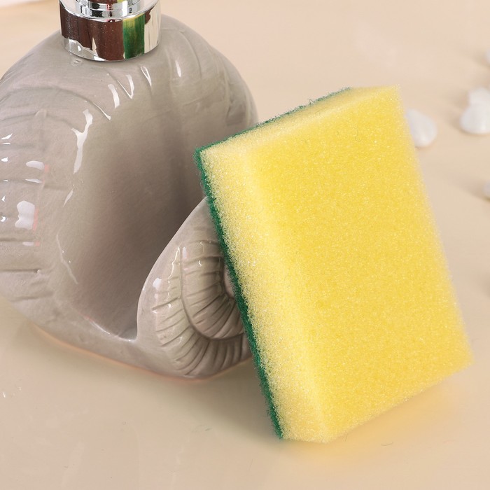 Дозатор для моющего средства 400 мл "Ракушка", с губкой, цвет серый