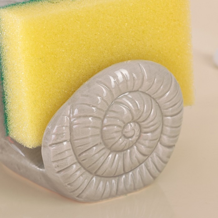 Дозатор для моющего средства 400 мл "Ракушка", с губкой, цвет серый