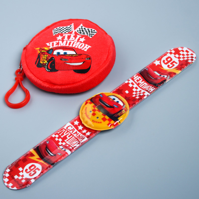 Подарочный набор "Ты чемпион" часы + кошелек, Тачки