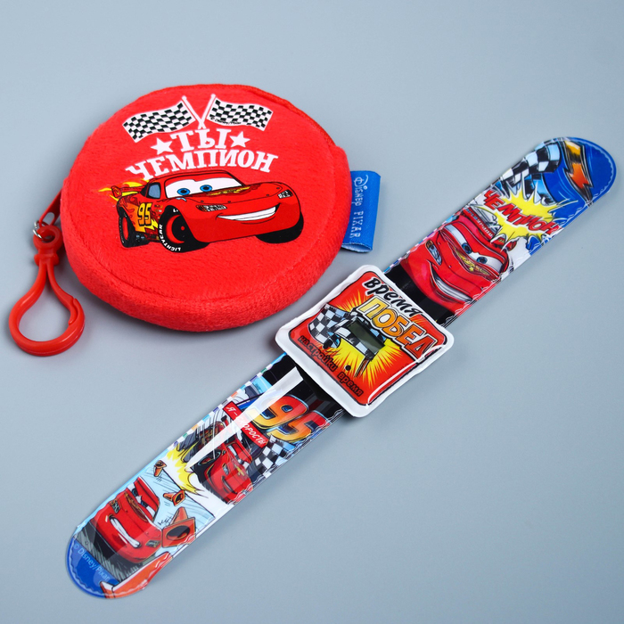 Подарочный набор "Время побед!" часы + кошелек, Тачки