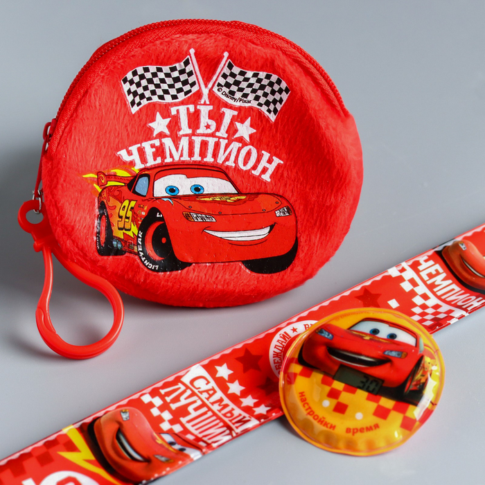 Подарочный набор "Время побед!" часы + кошелек, Тачки