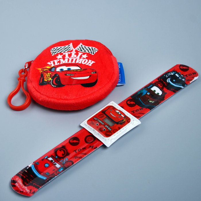 Подарочный набор "Чемпион" часы + кошелек, Тачки