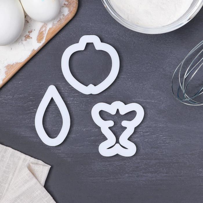 Набор выемок кондитерских "Яблоко, листик", 3 шт: 6,6х6,6/6,5х6/7х4х0,7 см