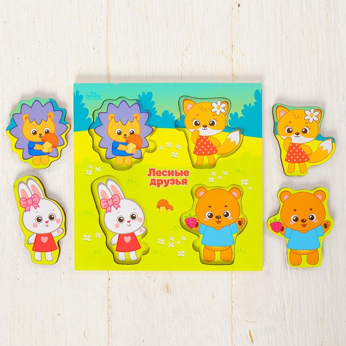 Пазл с элементами рамки-вкладки "Лесные друзья", 15 х 15 см