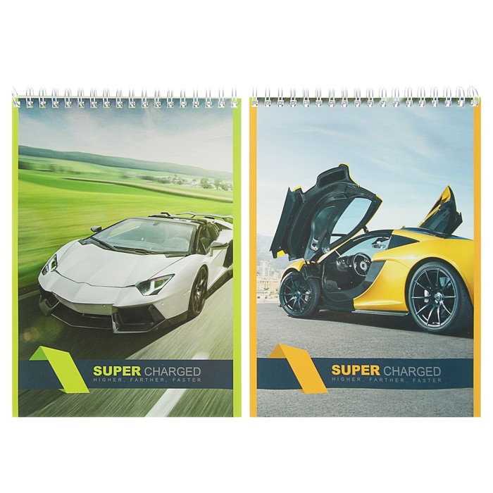 Блокнот А5, 40 листов на гребне "Спорткары", картонная обложка, ВД-лак,