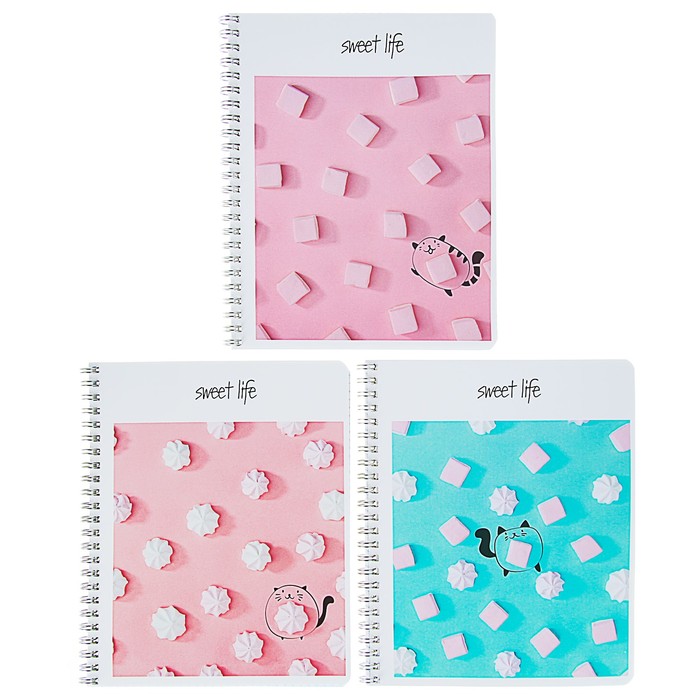 Тетрадь 48 листов клетка на гребне "Кот-зефирка", обложка мелованный картон, УФ-лак