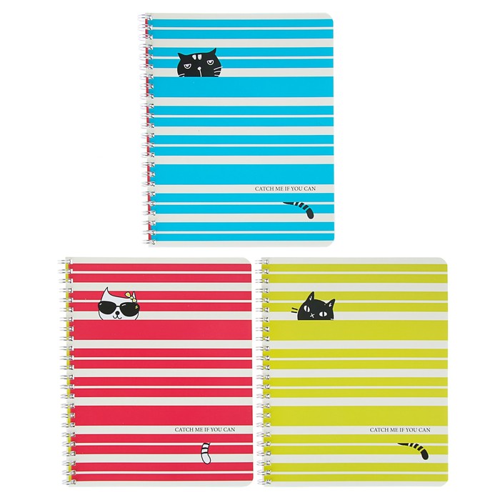 Тетрадь 48 листов клетка на гребне "Кошка и полоски", обложка мелованный картон, выборочный лак