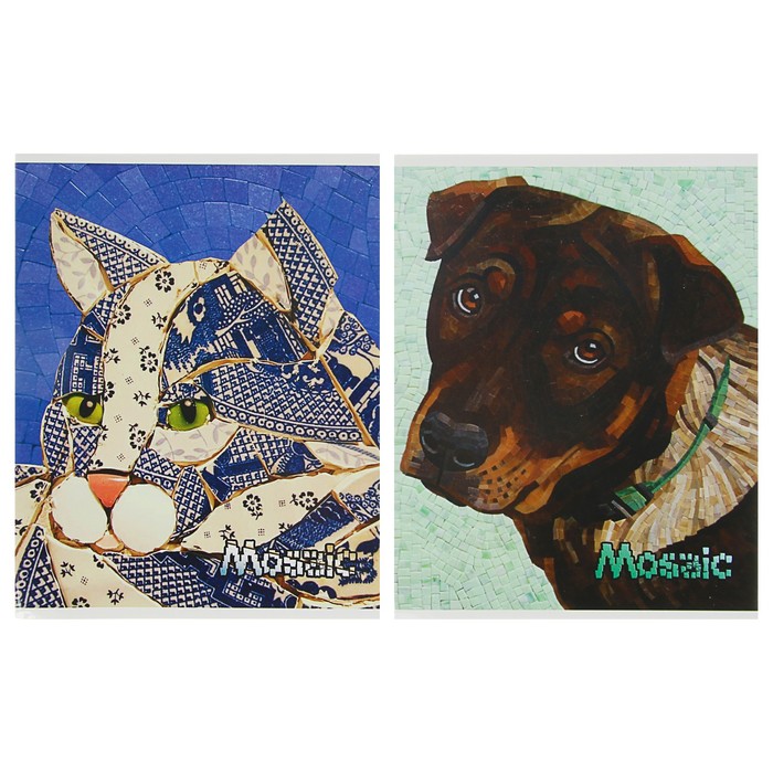 Тетрадь 96 листов клетка "Мозайка (животные)", обложка мелованный картон, УФ-лак