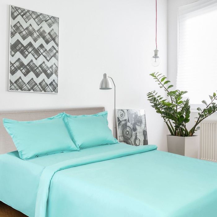 Постельное бельё "Этель" дуэт Лазурное блаженство 143х215 см - 2 шт., 220х240 см, наволочки 50х70 + 3 см - 2 шт., сатин128 г/м²