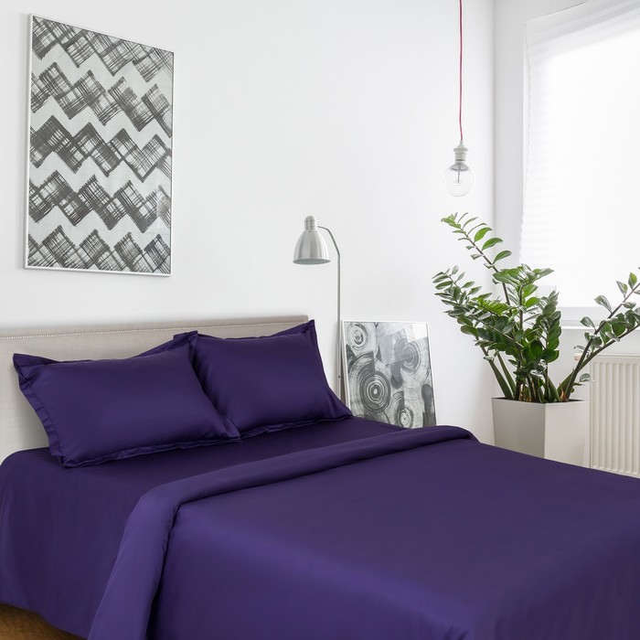 Постельное бельё "Этель" евро Черничные ночи 200х217 см, 220х240 см, наволочки 50х70 + 3 см - 2 шт., сатин 128 г/м²