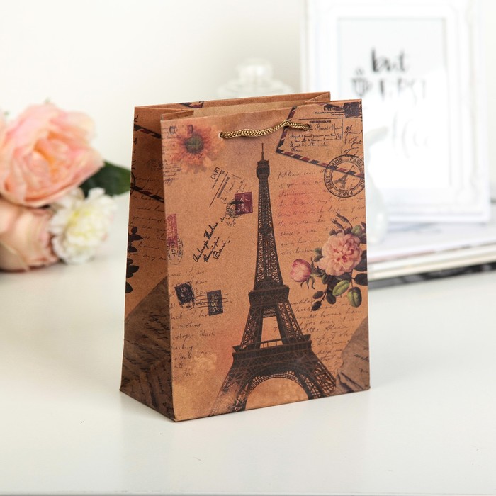 Пакет крафт "Париж", 14 х 7 х 18 см