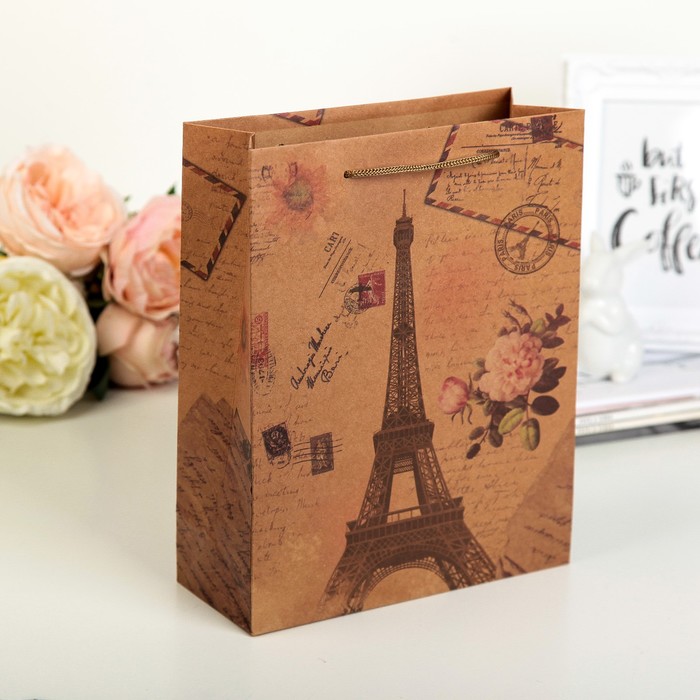 Пакет крафт "Париж", 20 х 8 х 25 см