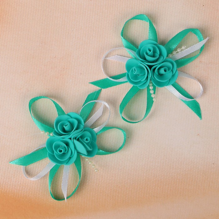Бант свадебный для декора «С тройным цветочком» D-7 см 2 шт, цвет мята