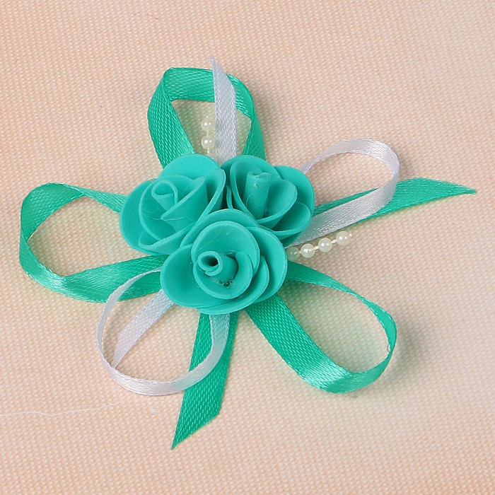 Бант свадебный для декора «С тройным цветочком» D-7 см 2 шт, цвет мята