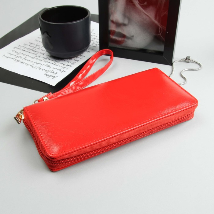 Кошелёк женский "Стелла", 3 отдела, для карт, для монет, с ручкой, цвет красный